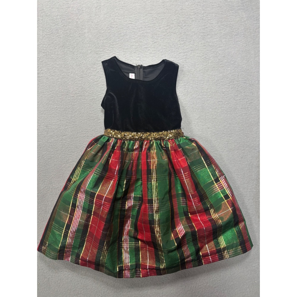Bonnie Jean Dress 4 Red Green Plaid Velvet Sequin Holiday Party Christmas